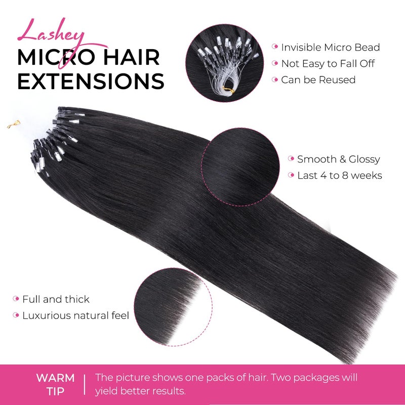 لاشي وصلات شعر لاشي مايكرو لينك، شعر بشري طبيعي أسود، 18 بوصة، ياكي مستقيم، خرز دقيق، 50 غرام، 50 قطعة، حلقات دقيقة، شعر بشري غير مرئي للنساء - Image 3